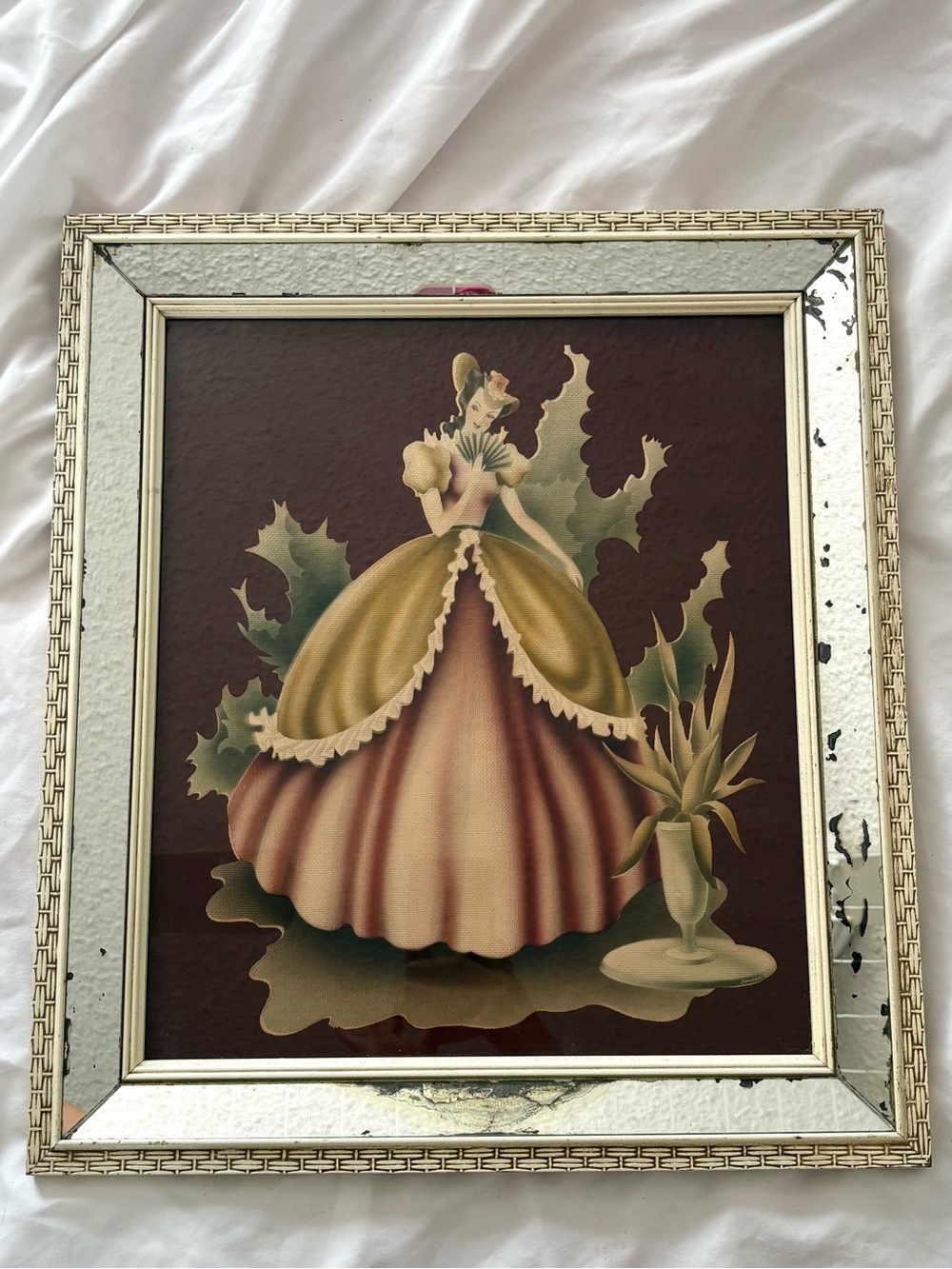 Vintage 50s southern belle Victorian art print mirrored frame watercolor turner
